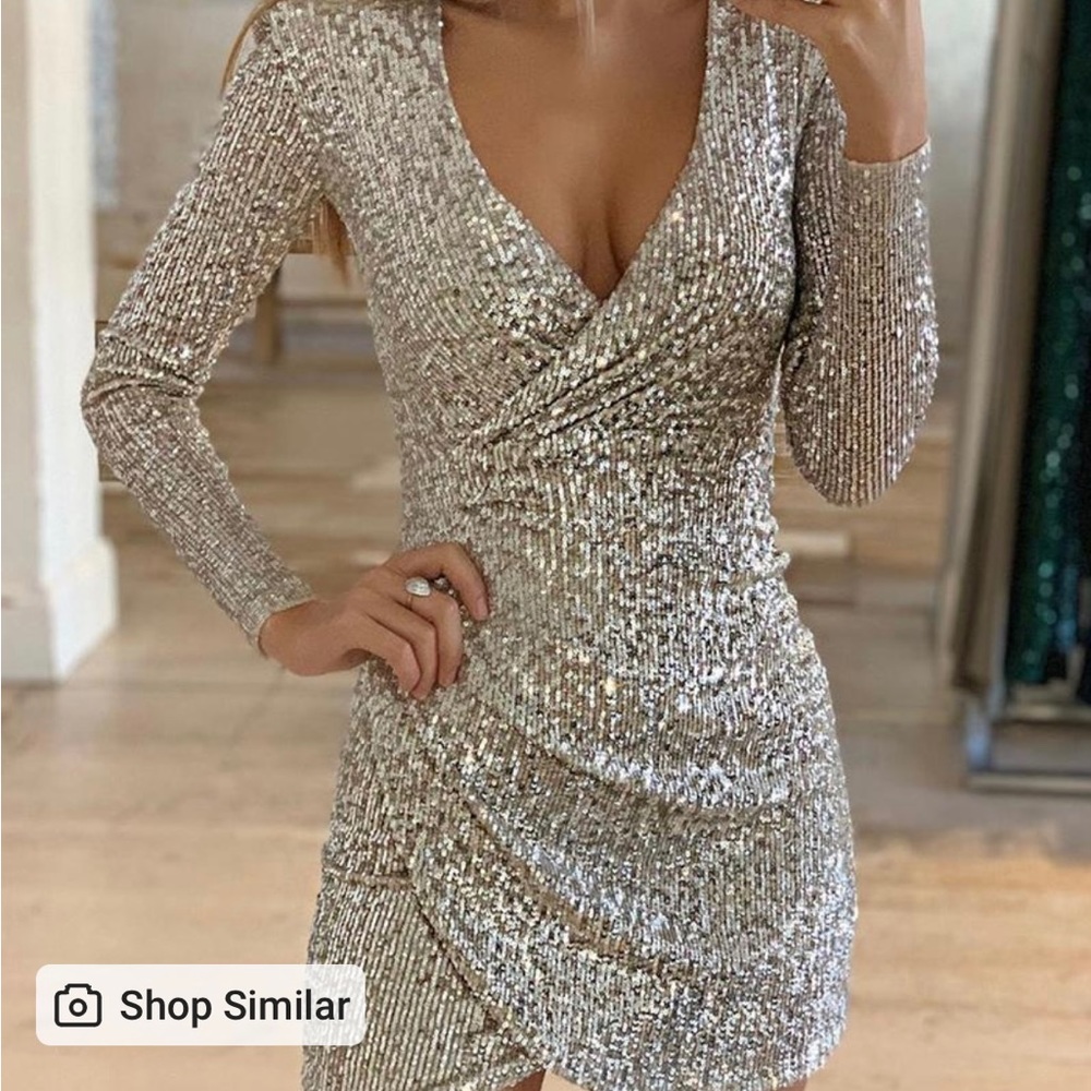 Beige sequin cocktail dress